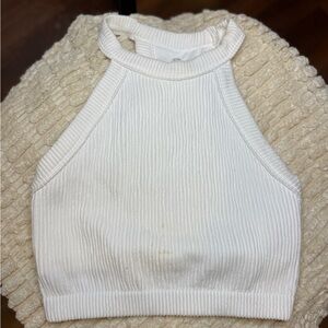 Aerie White Ribbed Halter Top